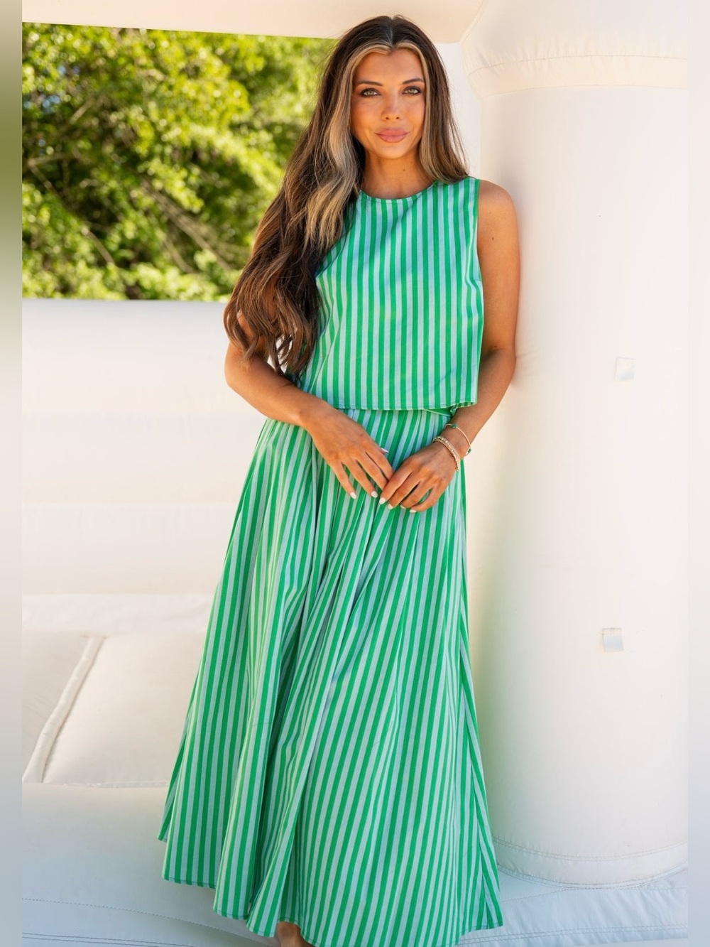 Green Striped Two-Piece Maxi Set NWOT